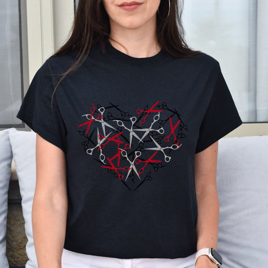 Heart scissor Unisex T-shirt hairdresser haircutter tee black dark heather-Black-Family-Gift-Planet