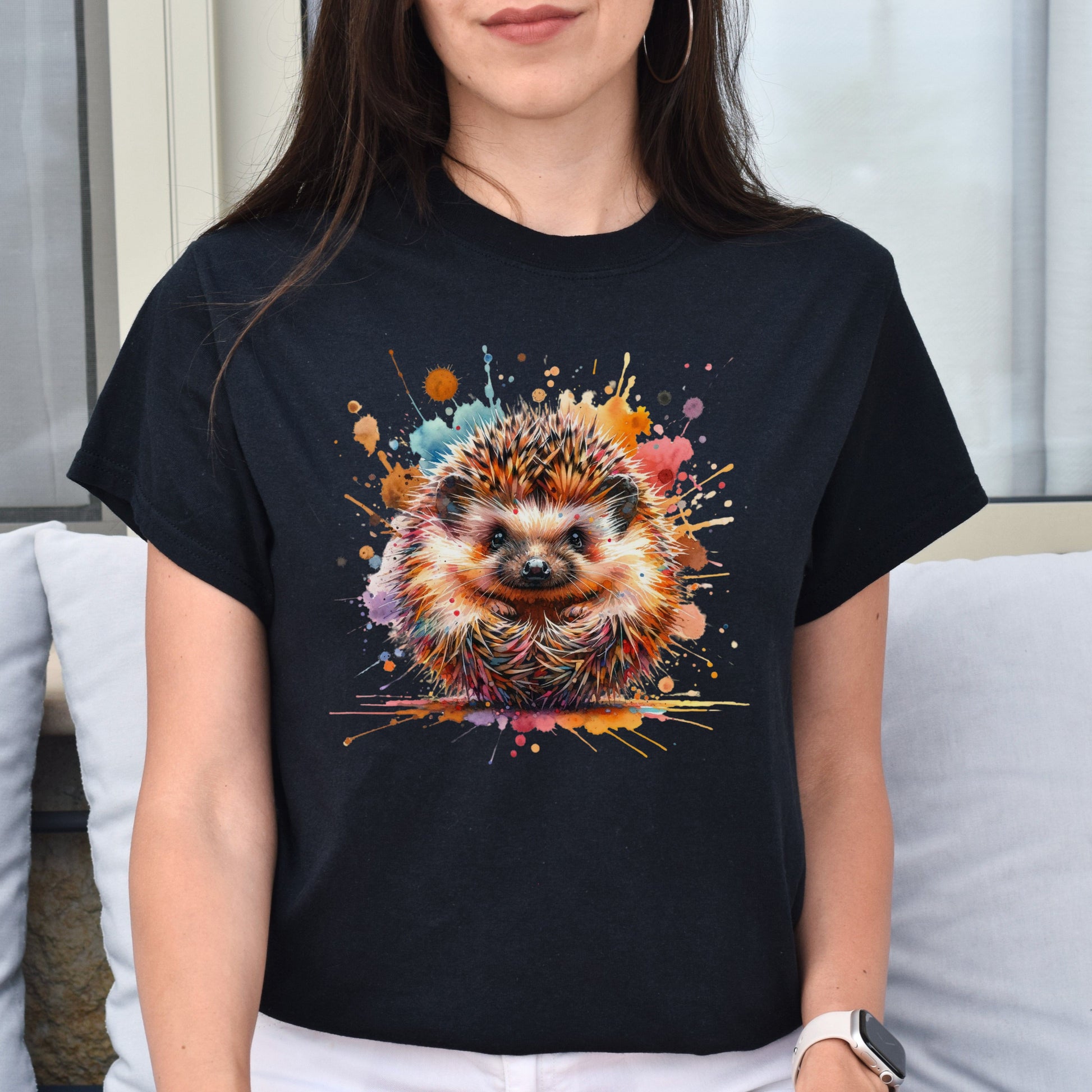 Artistic Hedgehog Color Splash Unisex T-shirt Black Navy Dark Heather-Family-Gift-Planet