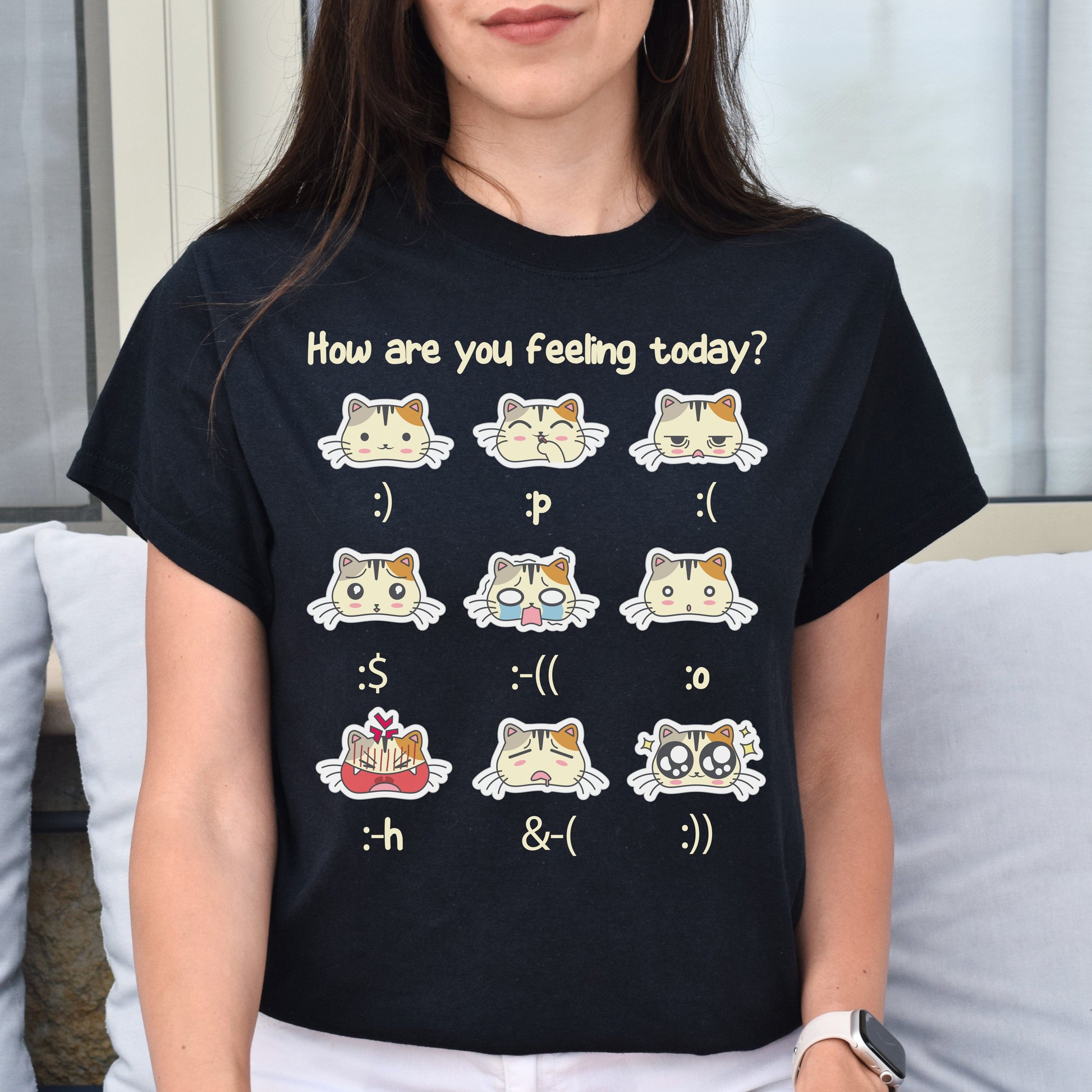 How are you feeling today Unisex shirt cat emoji Black Dark Heather-Black-Family-Gift-Planet