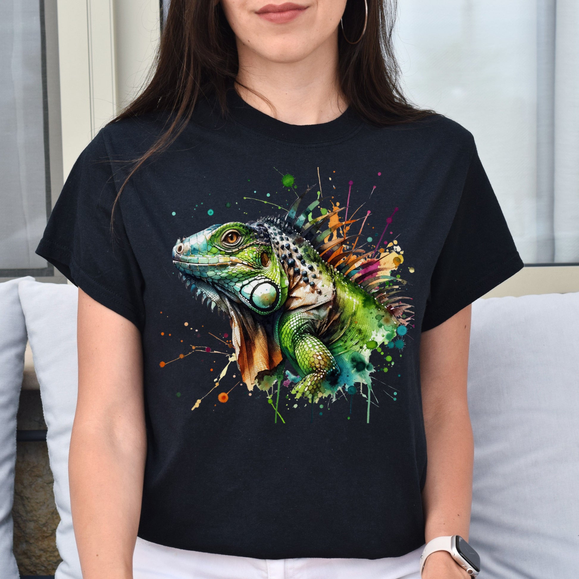 Iguana Color Splash Unisex T-Shirt Black Navy Dark Heather-Family-Gift-Planet