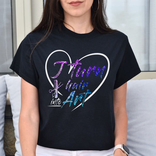 I turn hair into art Unisex T-shirt hairdresser haircutter tee black dark heather-Black-Family-Gift-Planet