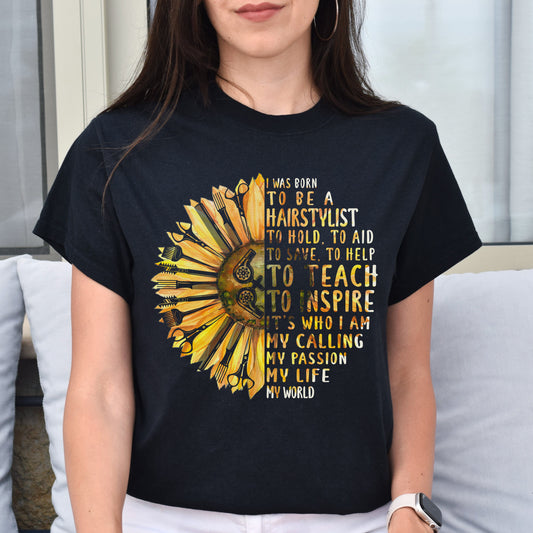 Hair stylist sunflower Unisex T-shirt hairdresser haircutter tee black dark heather-Black-Family-Gift-Planet