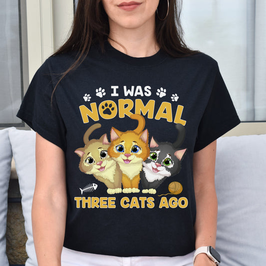 I was normal three cats ago Unisex shirt cat mama tee Black Dark Heather-Black-Family-Gift-Planet