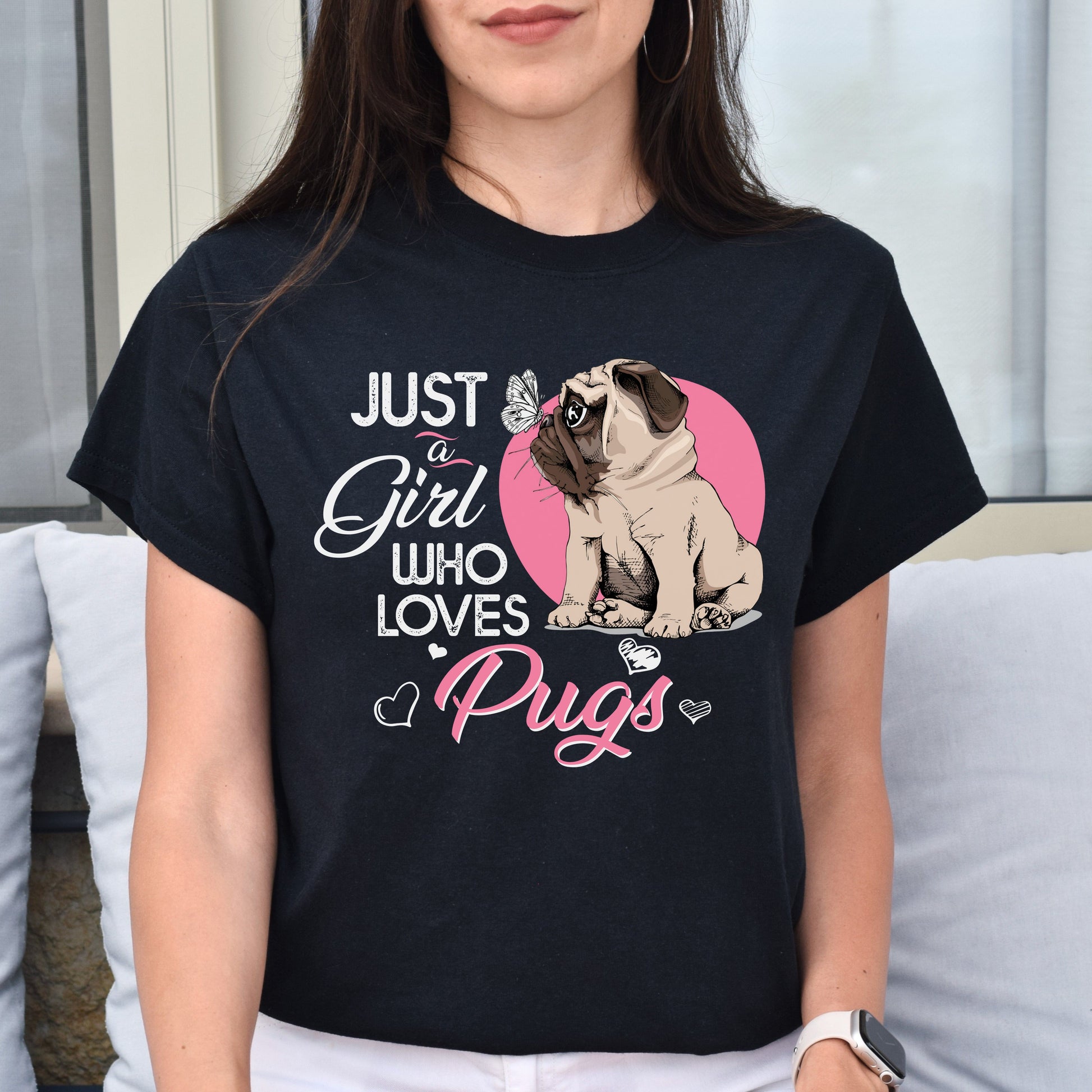 Just a girl who loves pugs Unisex T-Shirt gift Pugs dog owner tee black dark heather-Black-Family-Gift-Planet