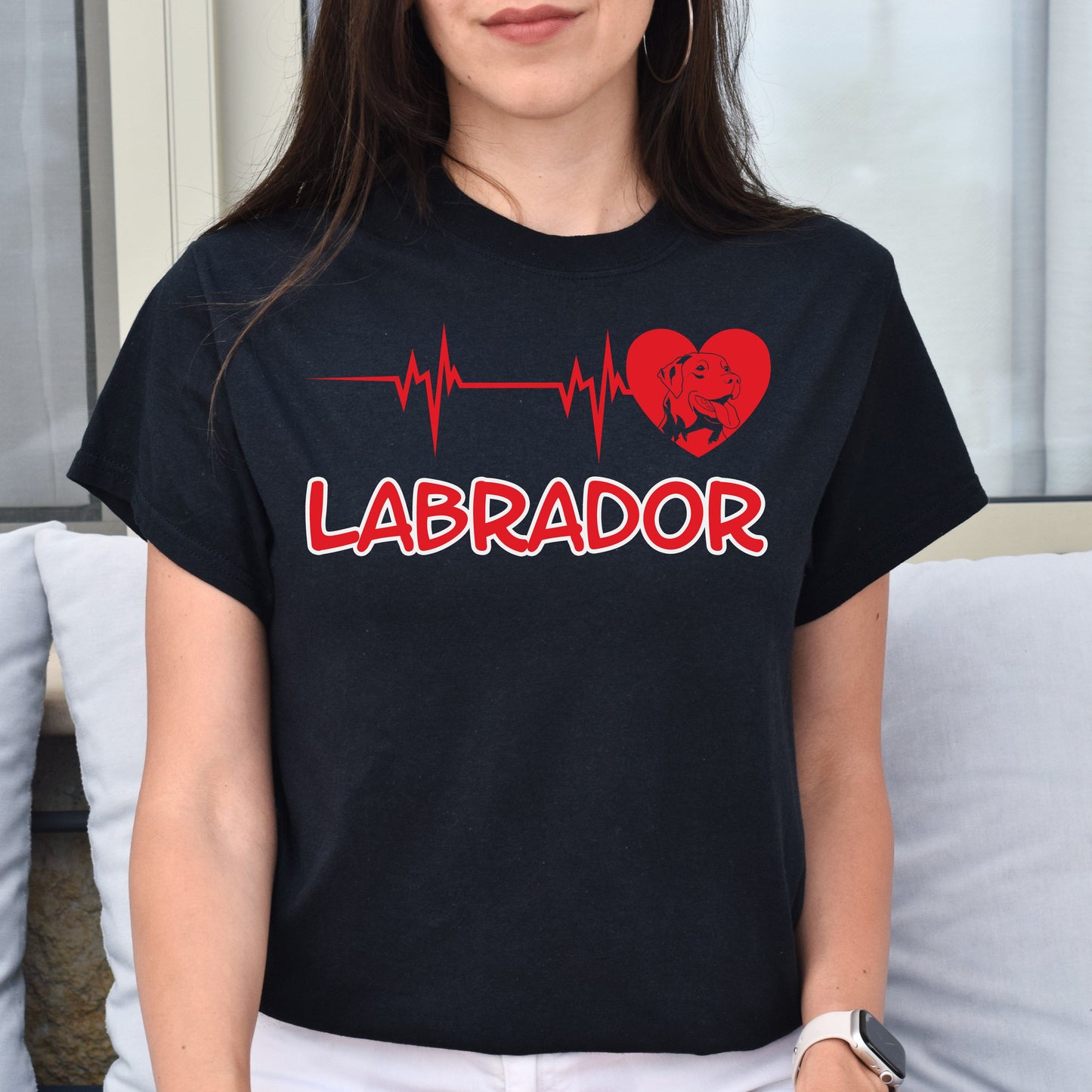 Labrador heartbeat Unisex t-shirt gift Labrador mom tee black navy dark heather-Black-Family-Gift-Planet