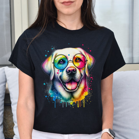 Labrador with eyeglasses Color Splash Unisex T-shirt Black Navy Dark Heather-Black-Family-Gift-Planet