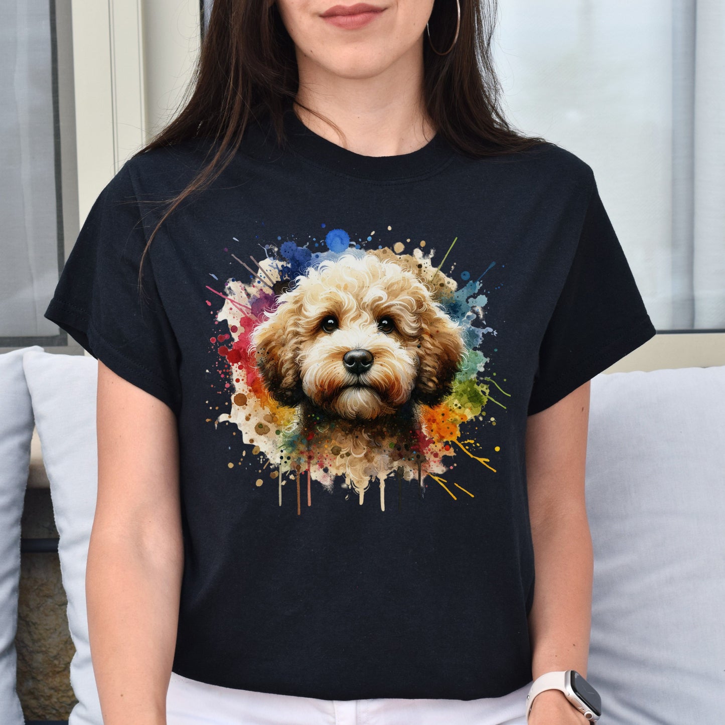 Artistic Lagotto Romagnolo Color Splash Unisex T-shirt Black Navy Dark Heather-Black-Family-Gift-Planet