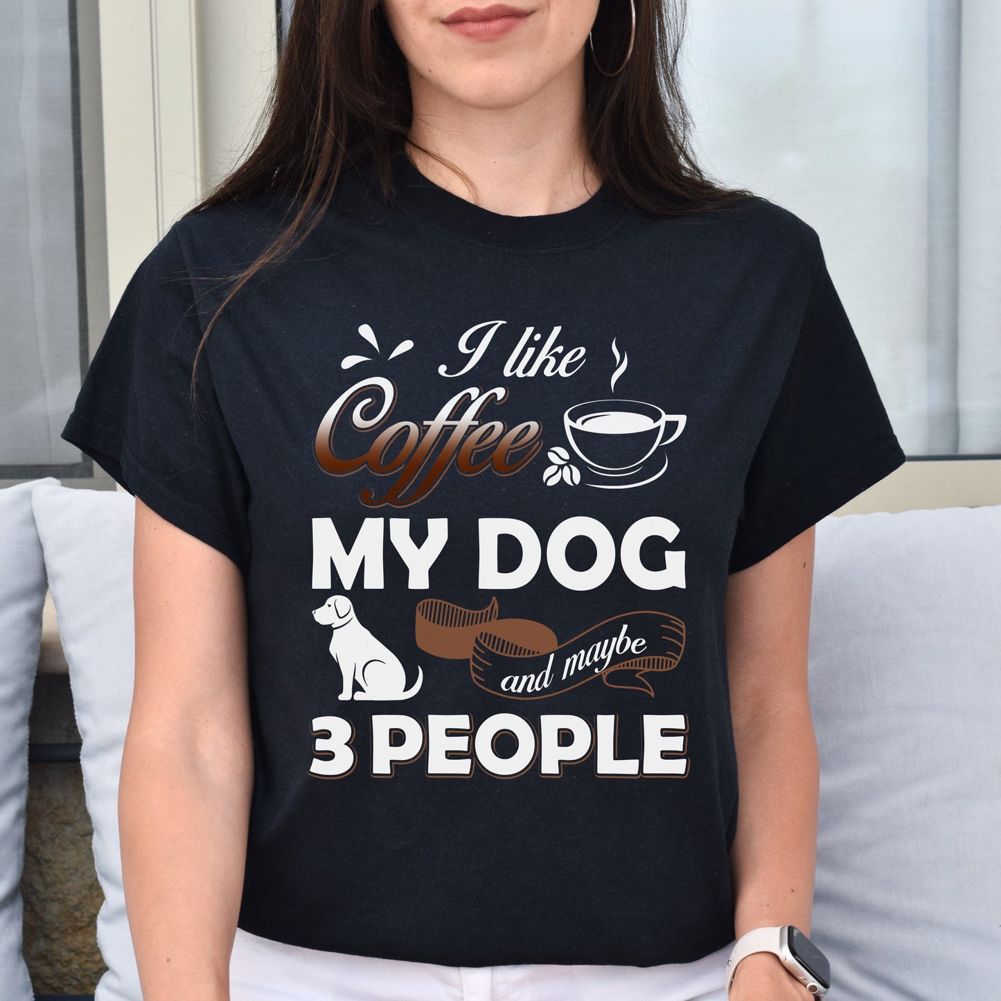 I like coffee my dog and maybe 3 people Unisex T-Shirt gift black dark heather-Black-Family-Gift-Planet