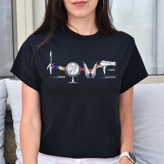 Love HairStylist Unisex T-shirt hairdresser haircutter tee black dark heather-Black-Family-Gift-Planet