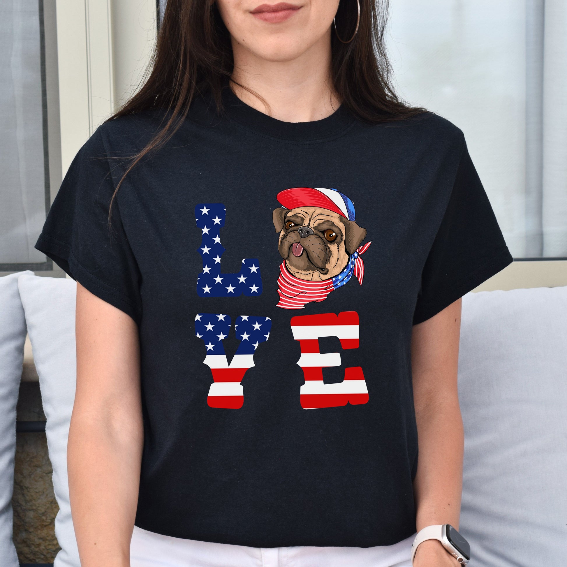 Love Dog Us flag Unisex T-Shirt gift American dog owner tee black dark heather-Family-Gift-Planet