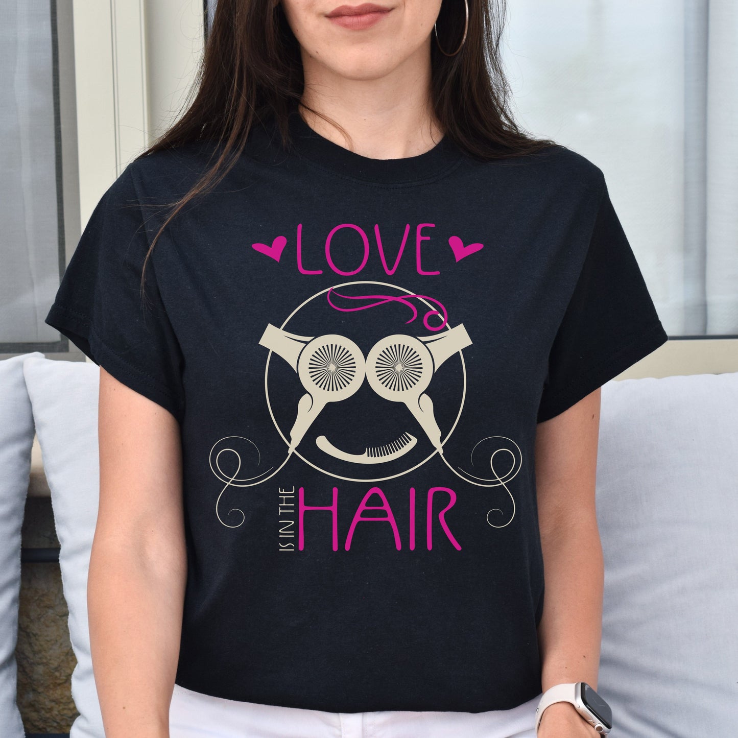 Love is in the hair Unisex T-shirt hairdresser haircutter tee black dark heather-Black-Family-Gift-Planet