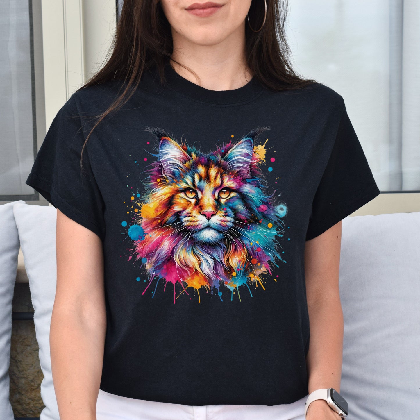 Maine Coon Mama Color Splash Unisex T-Shirt Black Navy Dark Heather-Family-Gift-Planet