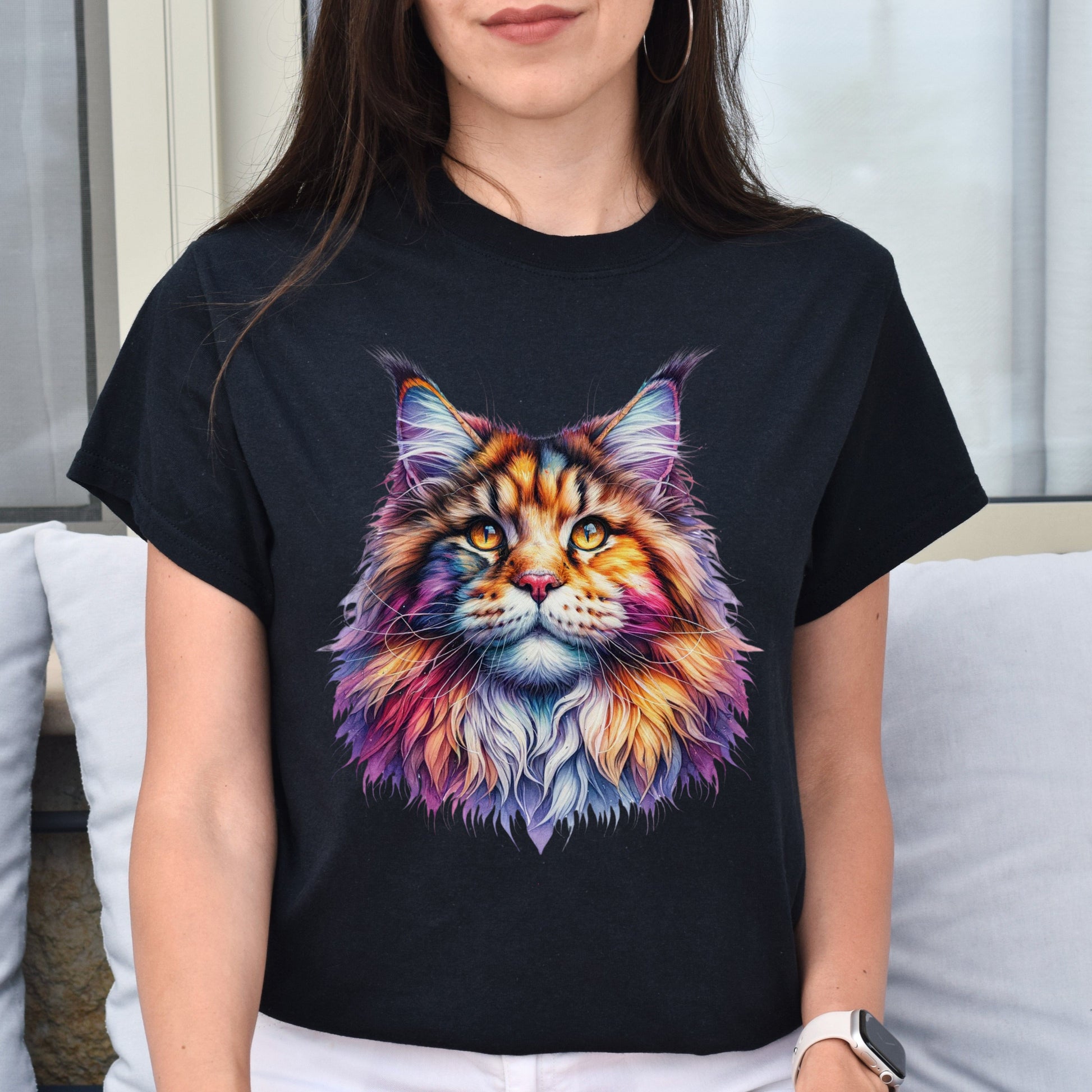 Maine Coon Cat Color Splash Unisex T-Shirt Black Navy Dark Heather-Family-Gift-Planet