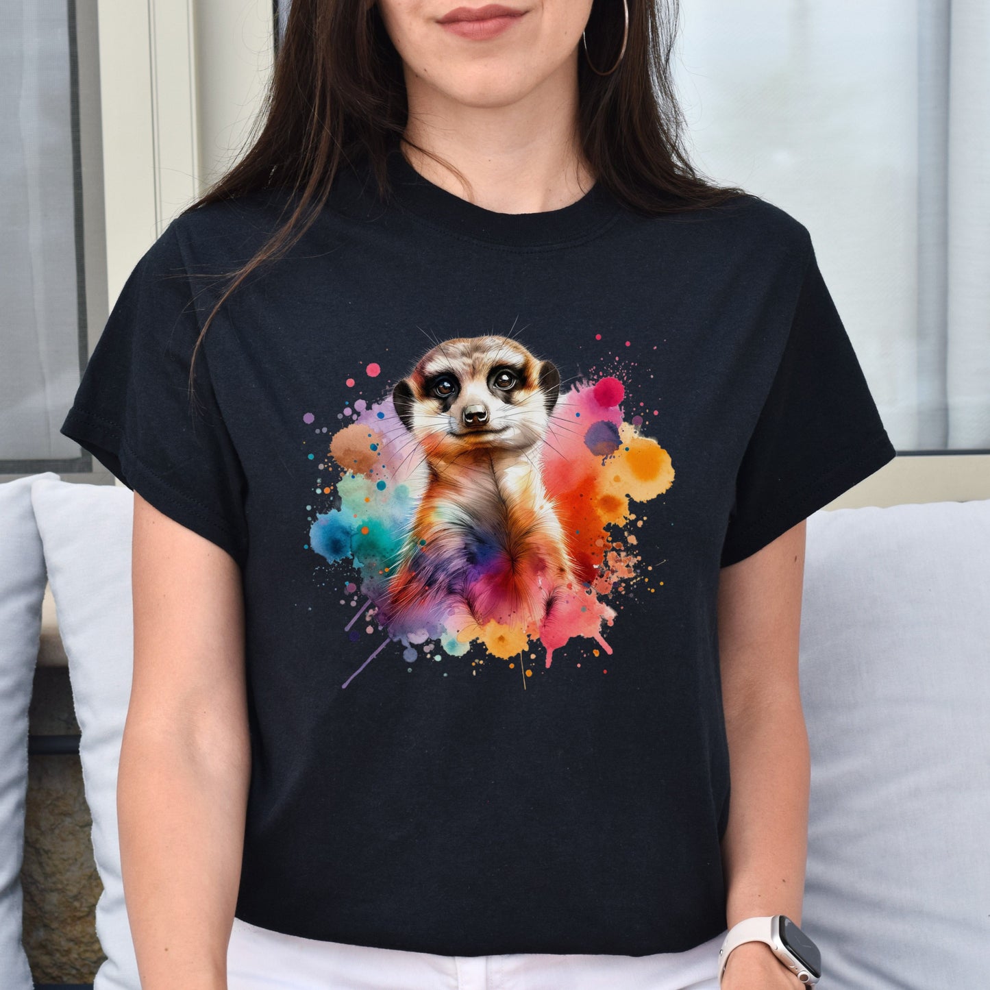 Artistic Meerkat Color Splash Unisex T-shirt Black Navy Dark Heather-Family-Gift-Planet