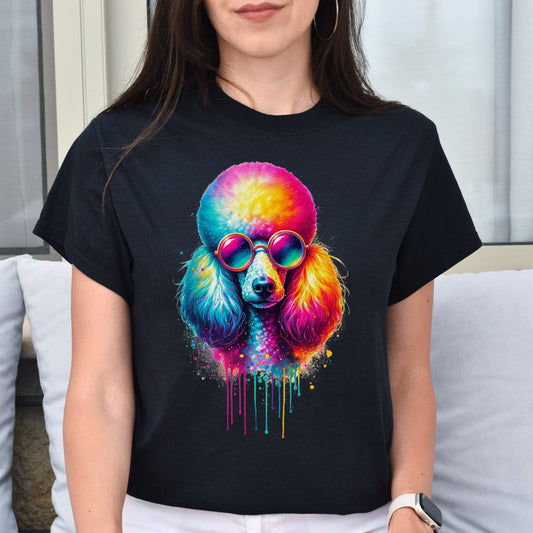 Neon Poodle Color Splash Unisex T-shirt Black Navy Dark Heather-Black-Family-Gift-Planet