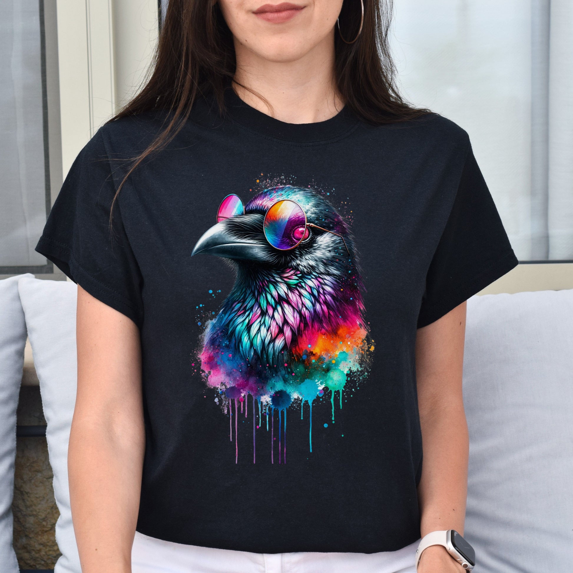 Neon Raven Color Splash Unisex T-shirt Black Navy Dark Heather-Family-Gift-Planet