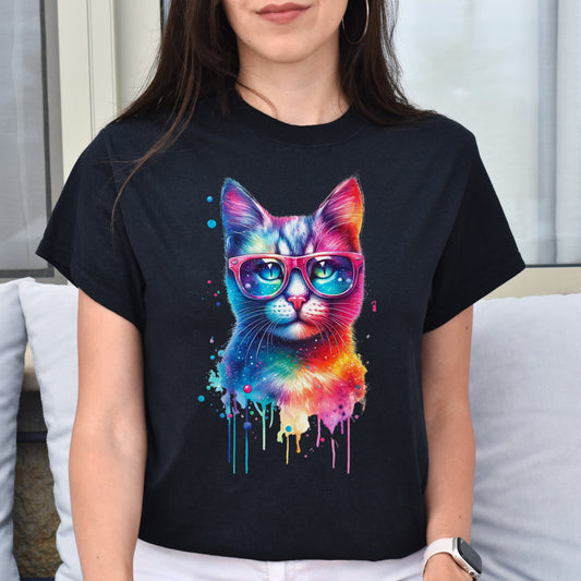 Neon cool cat Color Splash Unisex T-shirt Black Navy Dark Heather-Black-Family-Gift-Planet