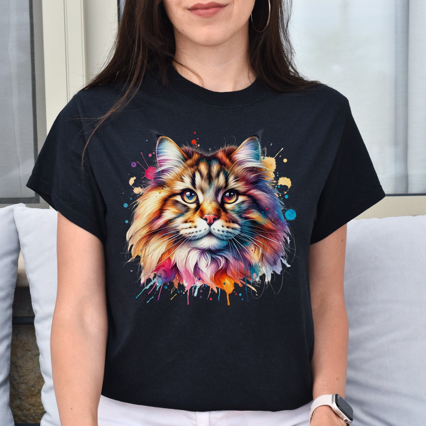 Norvegian Forest Cat Color Splash Unisex T-Shirt Black Navy Dark Heather-Family-Gift-Planet