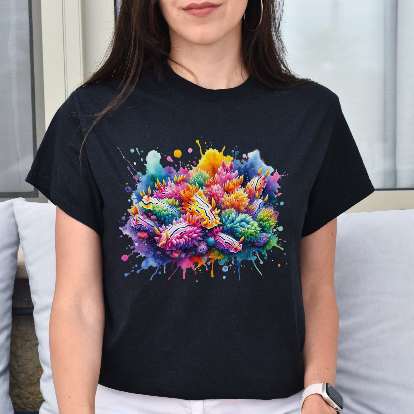 Nudibranchs Color Splash Unisex T-shirt Marine Mollusks Black Navy Dark Heather-Family-Gift-Planet