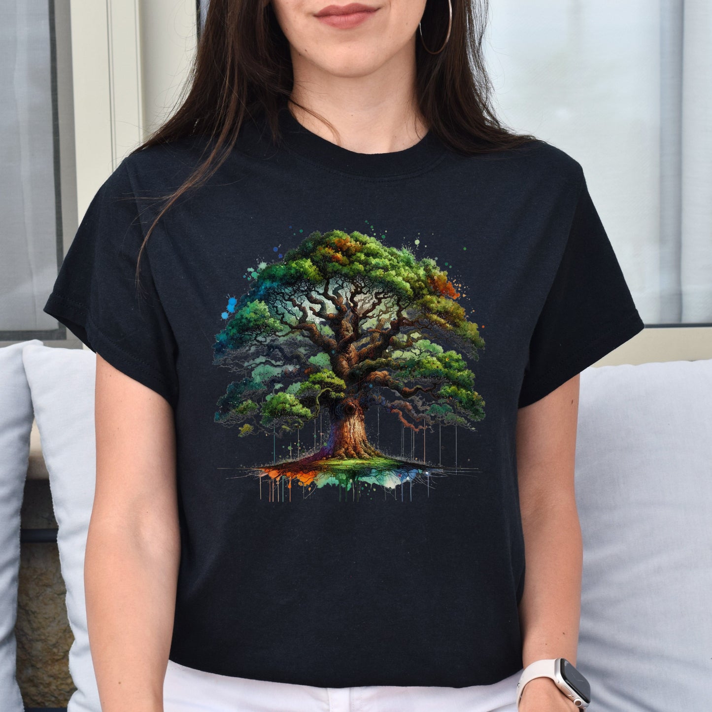 Artistic Oak Tree Color Splash Unisex T-shirt Black Navy Dark Heather-Family-Gift-Planet