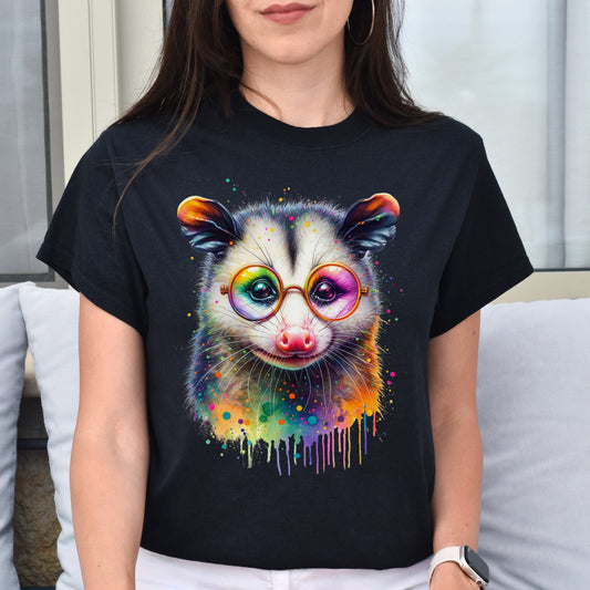 Opossum with glasses Color Splash Unisex T-shirt Black Navy Dark Heather-Black-Family-Gift-Planet