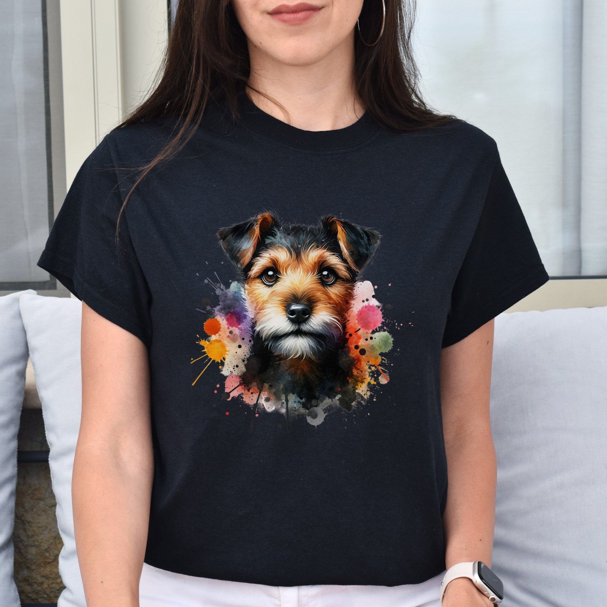 Artistic Patterdale Terrier mom Color Splash Unisex T-shirt Black Navy Dark Heather-Family-Gift-Planet