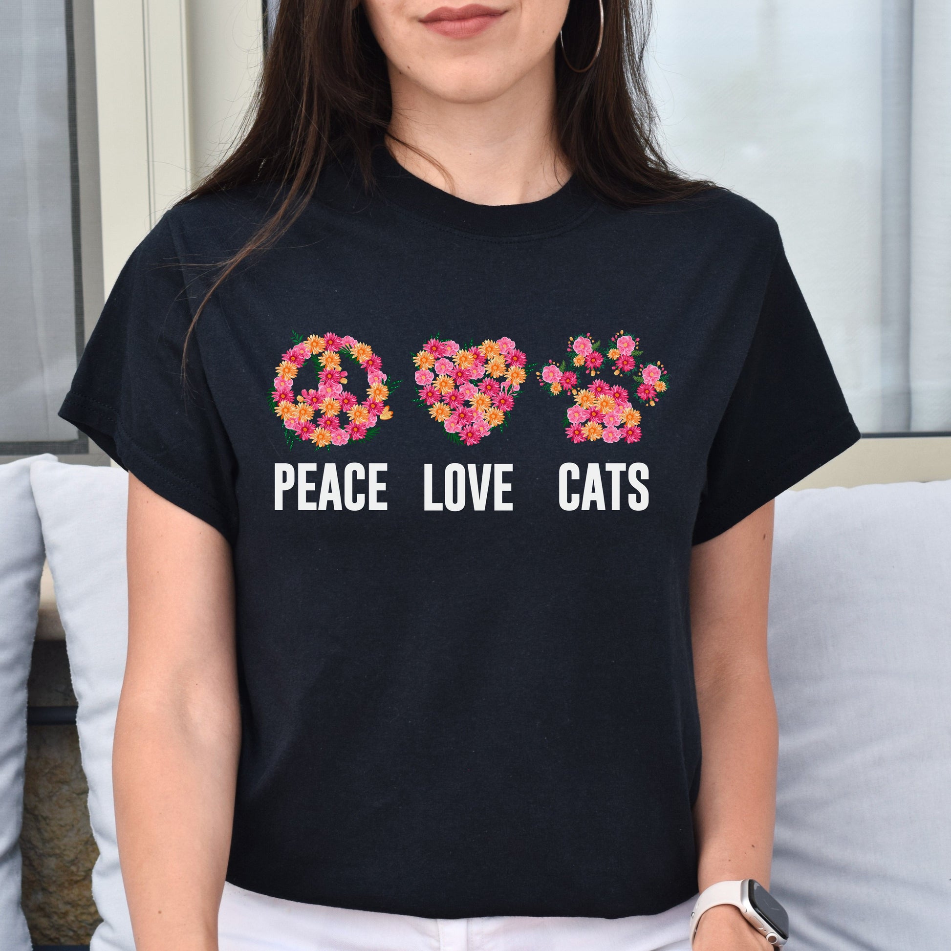 Peace love cats Unisex shirt cat owner tee Black Dark Heather-Black-Family-Gift-Planet