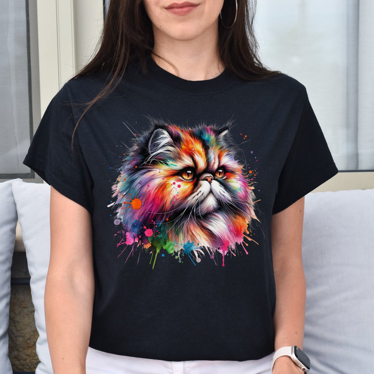 Persian Cat Mama Color Splash Unisex T-Shirt Black Navy Dark Heather-Black-Family-Gift-Planet