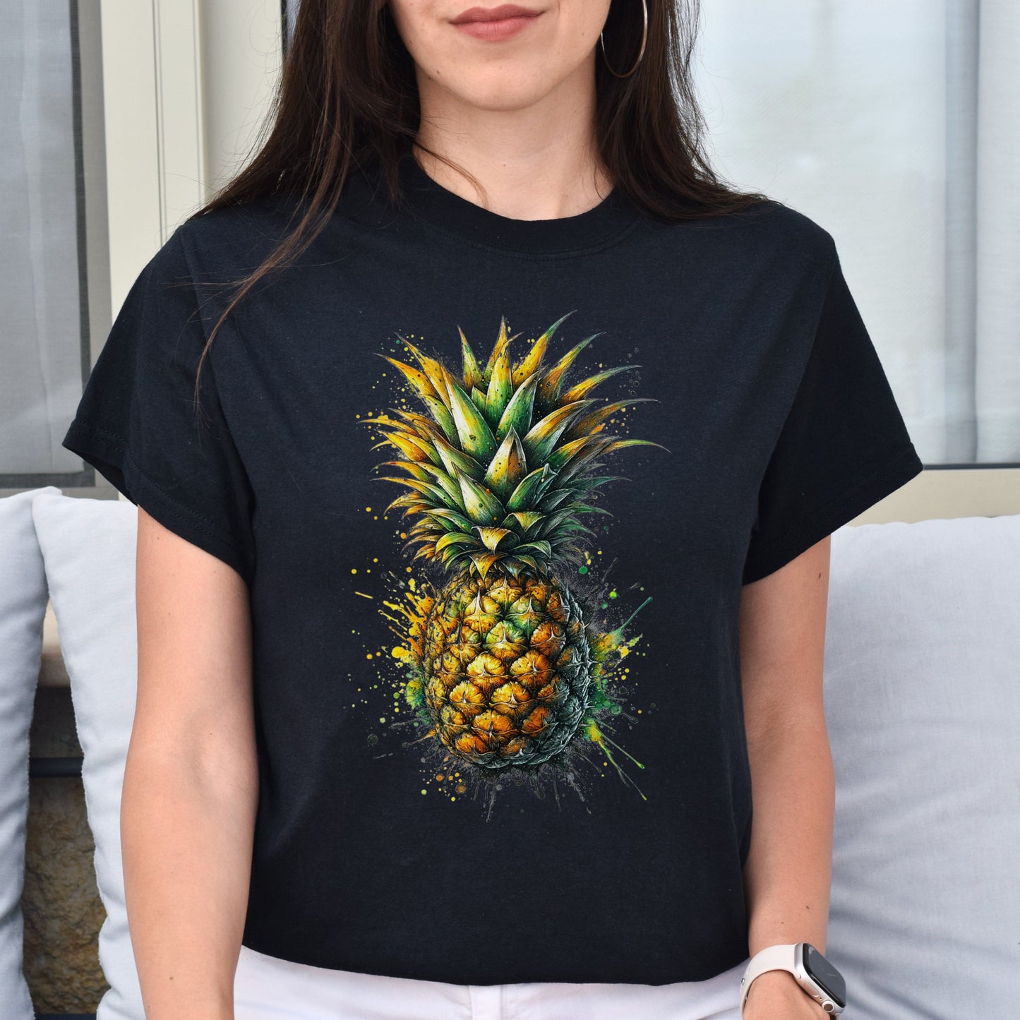 Artistic Pineapple Color Splash Unisex T-shirt Black Navy Dark Heather-Family-Gift-Planet