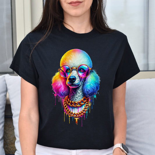 Poodle with glasses hip style Color Splash Unisex T-shirt Black Navy Dark Heather-Black-Family-Gift-Planet