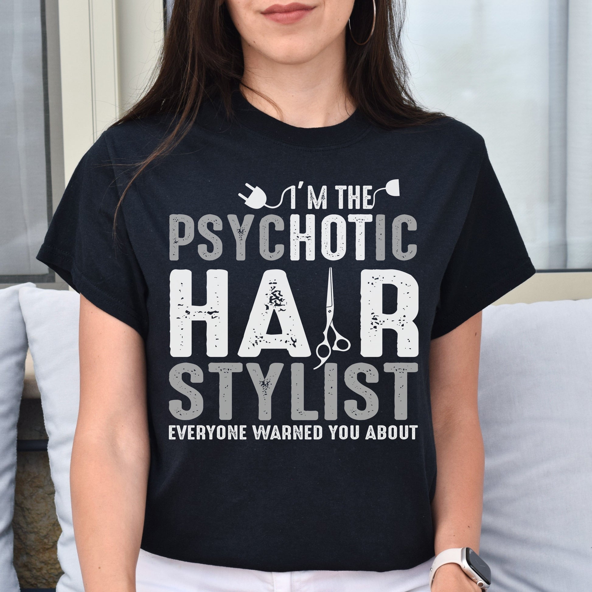 Psychotic hair stylist Unisex T-shirt hairdresser haircutter tee black dark heather-Family-Gift-Planet