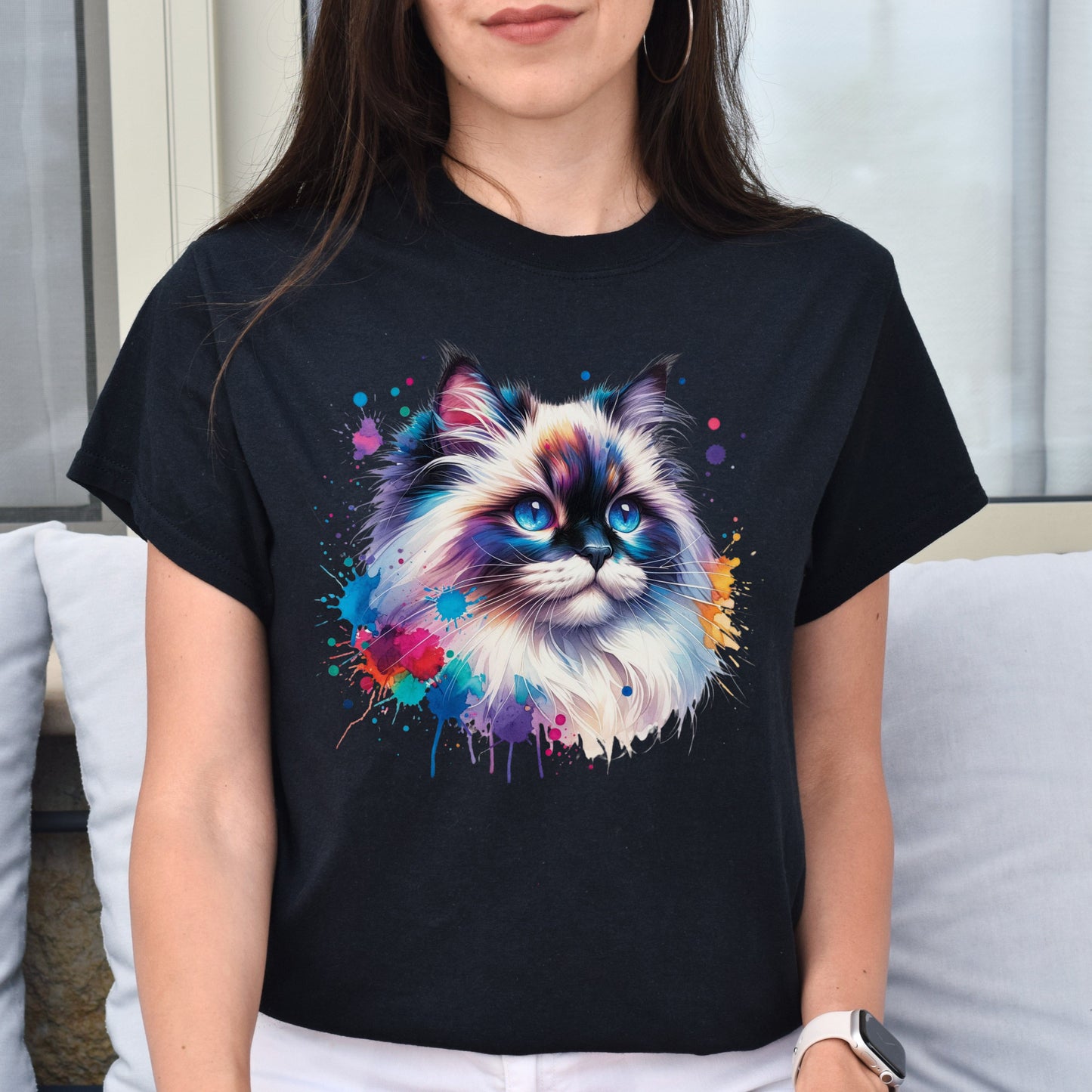 Ragdoll Cat Color Splash Unisex T-Shirt Black Navy Dark Heather-Family-Gift-Planet