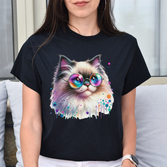 Ragdoll kitten with colorful glasses Color Splash Unisex T-shirt-Black-Family-Gift-Planet