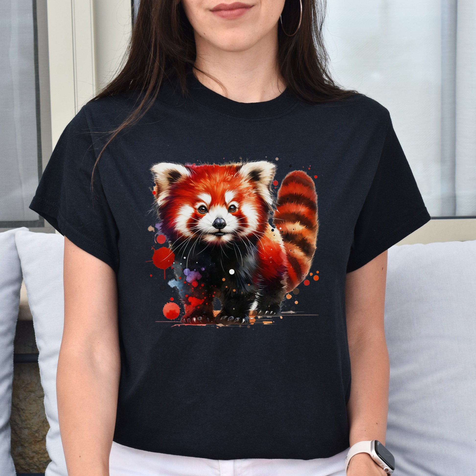 Artistic Red Panda Color Splash Unisex T-shirt Black Navy Dark Heather-Family-Gift-Planet