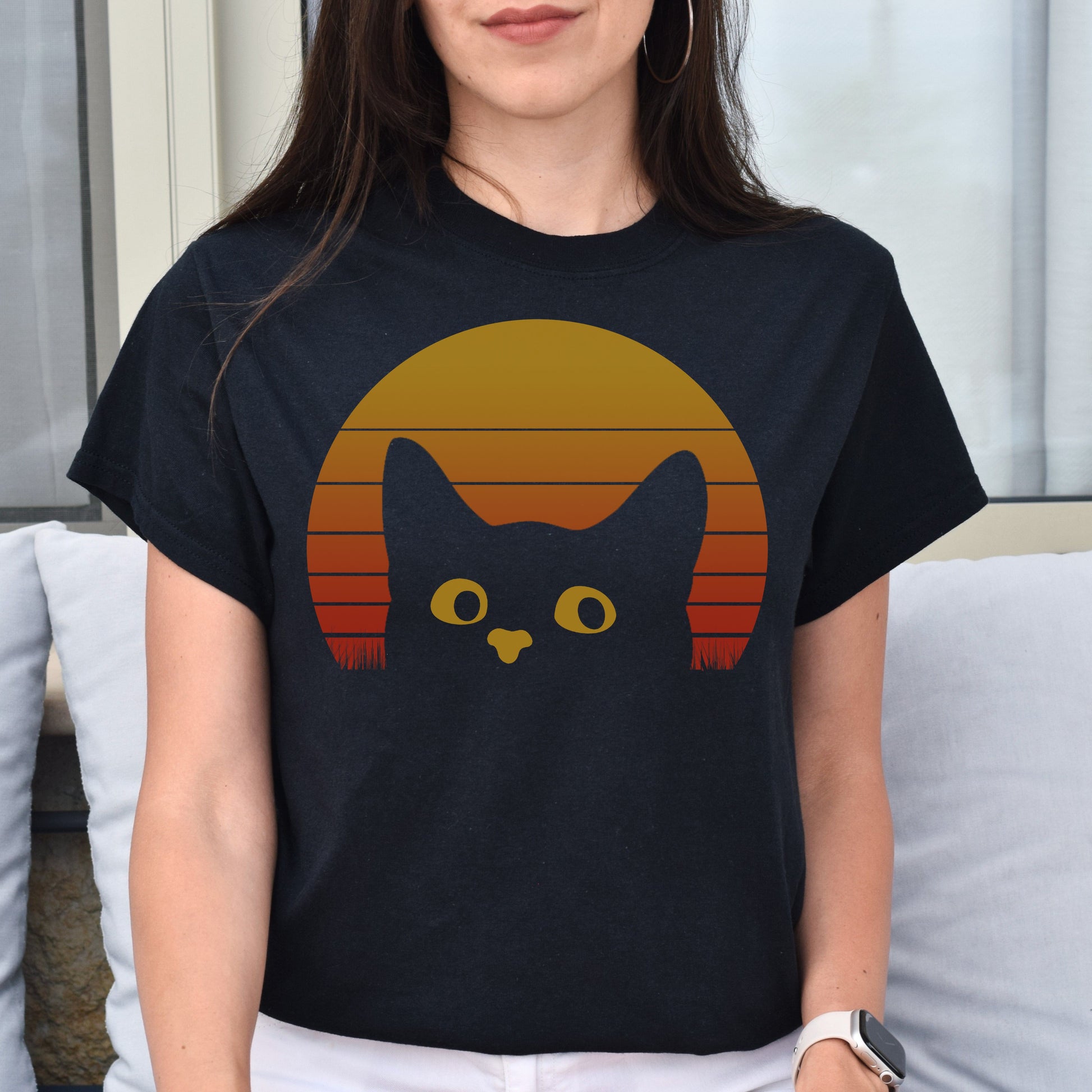 Retro Cat Unisex shirt cat lover tee Black Dark Heather-Family-Gift-Planet