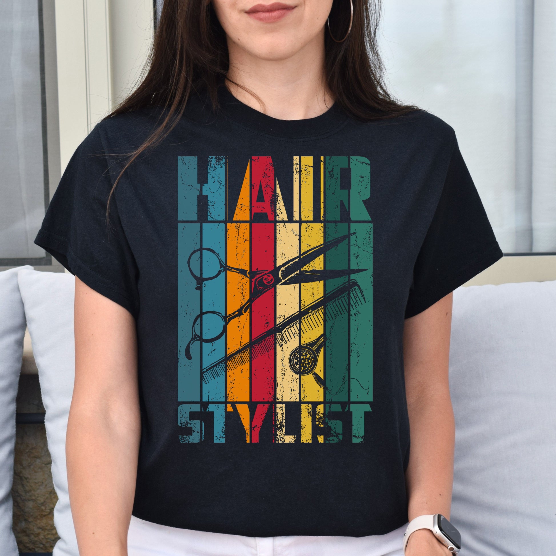 Retro hair stylist Unisex T-shirt hairdresser haircutter tee black dark heather-Black-Family-Gift-Planet