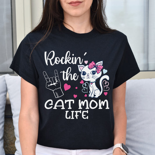 Rockin' the cat mom life Unisex shirt cat mama tee Black Dark Heather-Black-Family-Gift-Planet