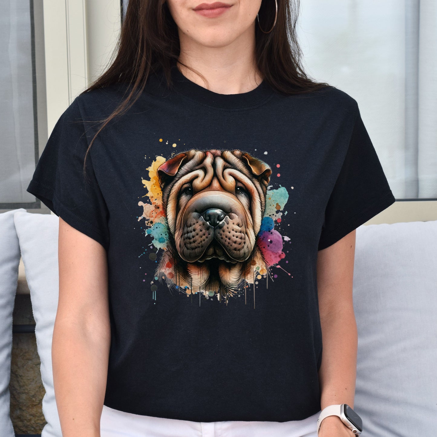 Shar-Pei dog mom Color Splash Unisex T-shirt Black Navy Dark Heather-Family-Gift-Planet