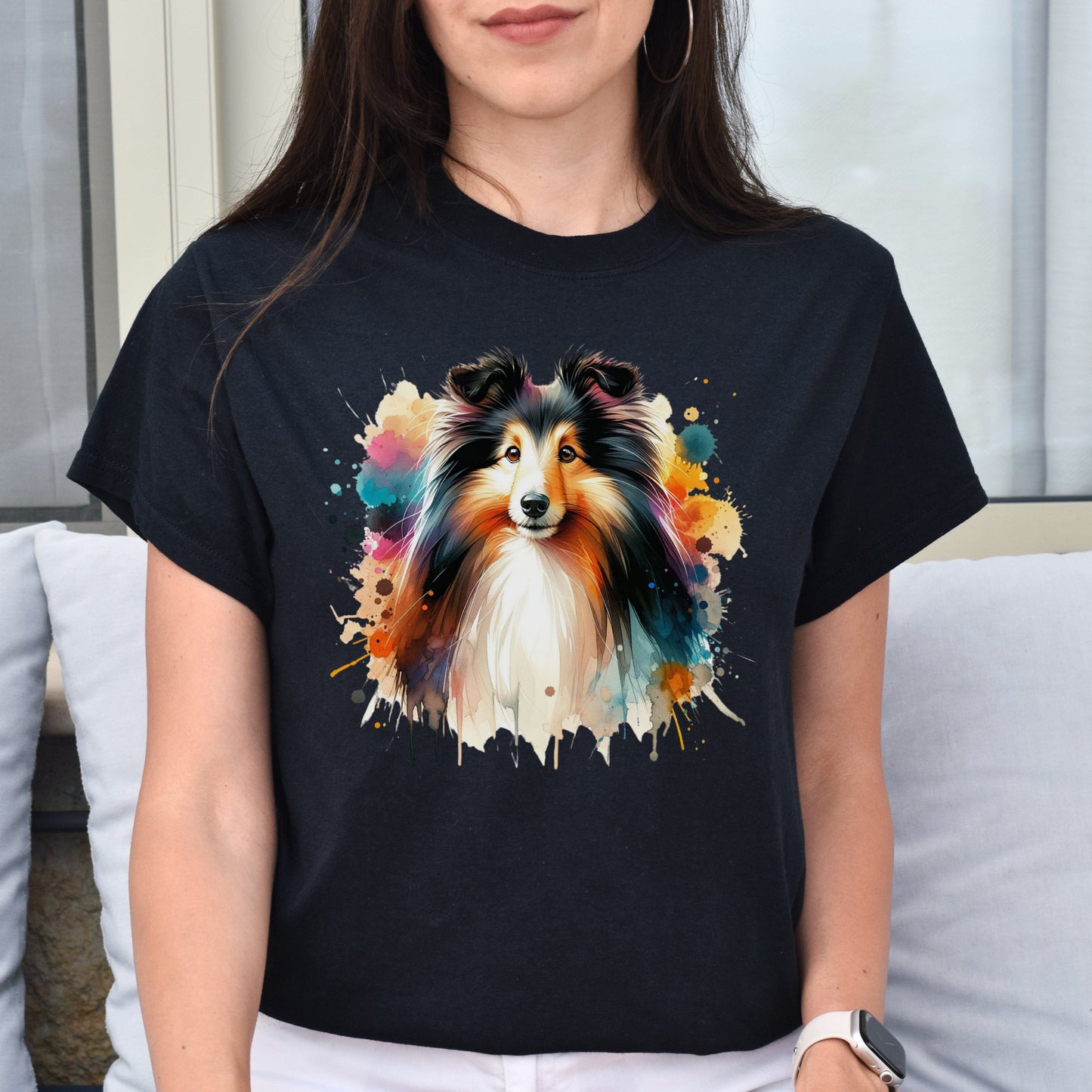 Shetland Sheepdog dog mama Color Splash Unisex T-shirt Black Navy Dark Heather-Black-Family-Gift-Planet