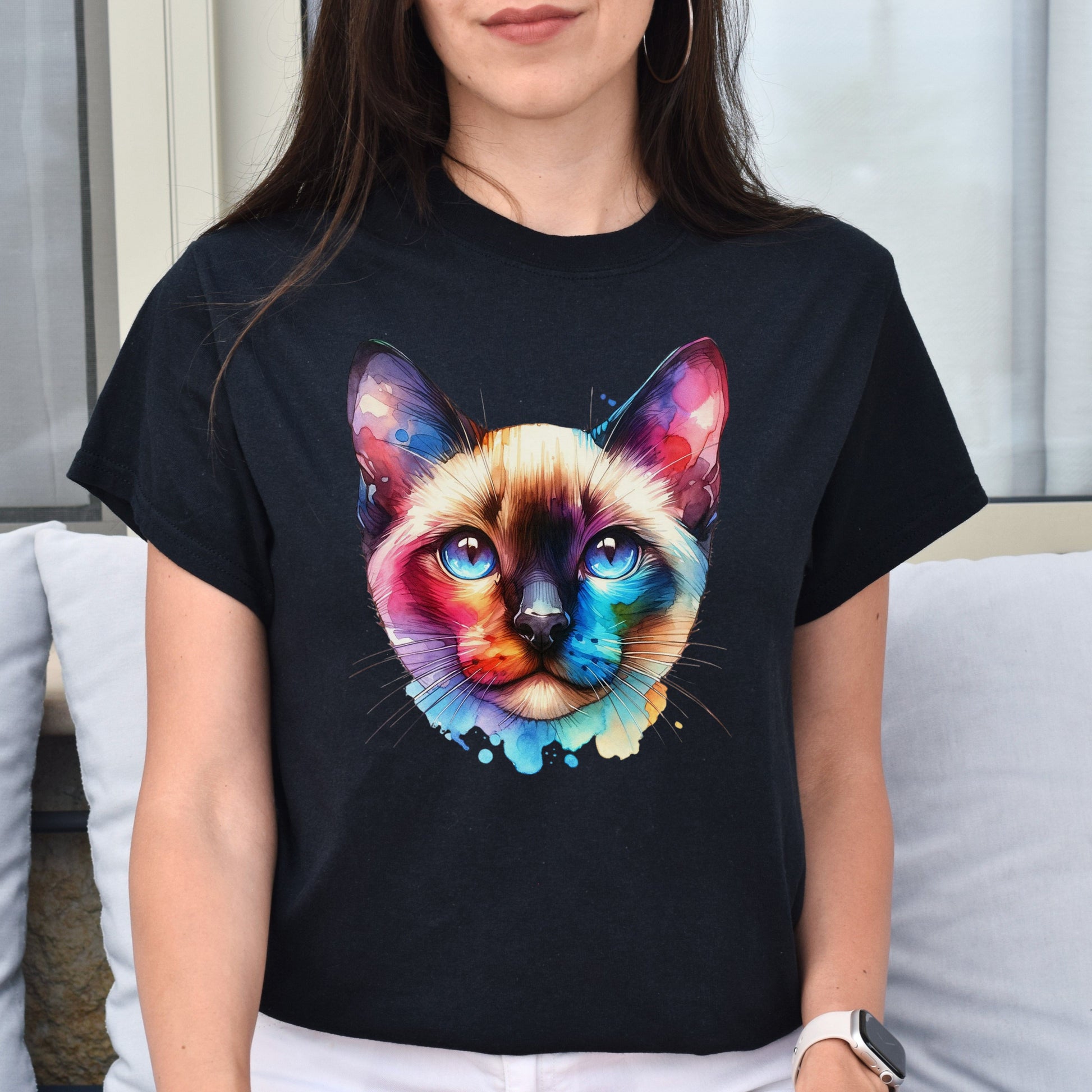 Siamese Cat Color Splash Unisex T-Shirt Black Navy Dark Heather-Family-Gift-Planet