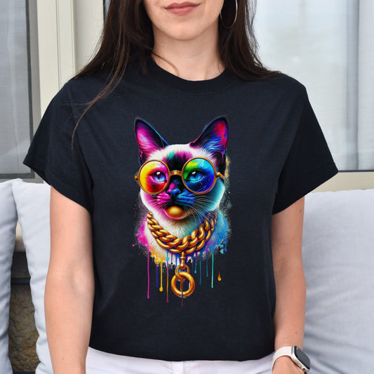 Siamese cat in hip style Color Splash Unisex T-shirt Black Navy Dark Heather-Black-Family-Gift-Planet
