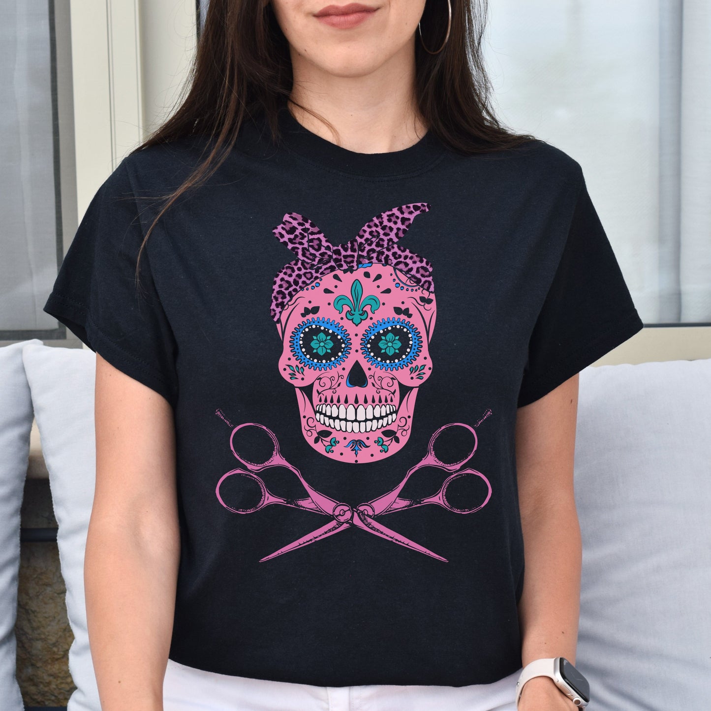 Skull Stylist Unisex T-shirt hairdresser haircutter tee black dark heather-Black-Family-Gift-Planet