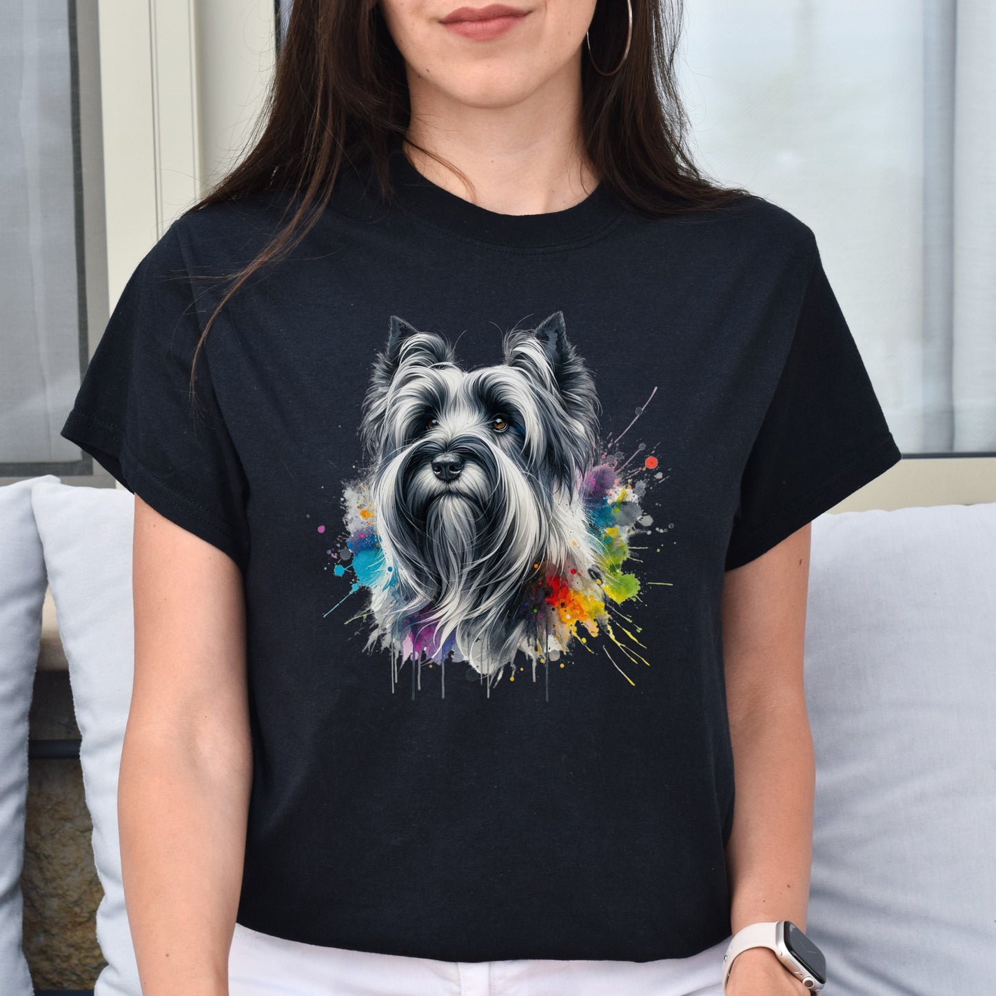 Skye Terrier mama Color Splash Unisex T-shirt Black Navy Dark Heather-Family-Gift-Planet