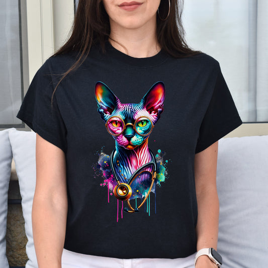 Sphynx cat nurse doctor Color Splash Unisex T-shirt Black Navy Dark Heather-Black-Family-Gift-Planet