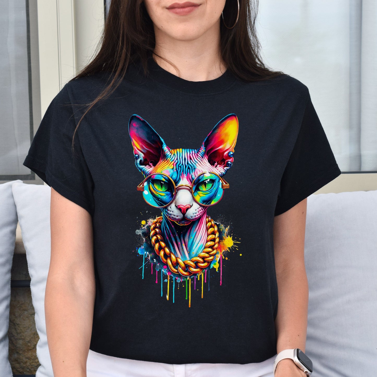 Sphynx hip style Color Splash Unisex T-shirt Black Navy Dark Heather-Black-Family-Gift-Planet