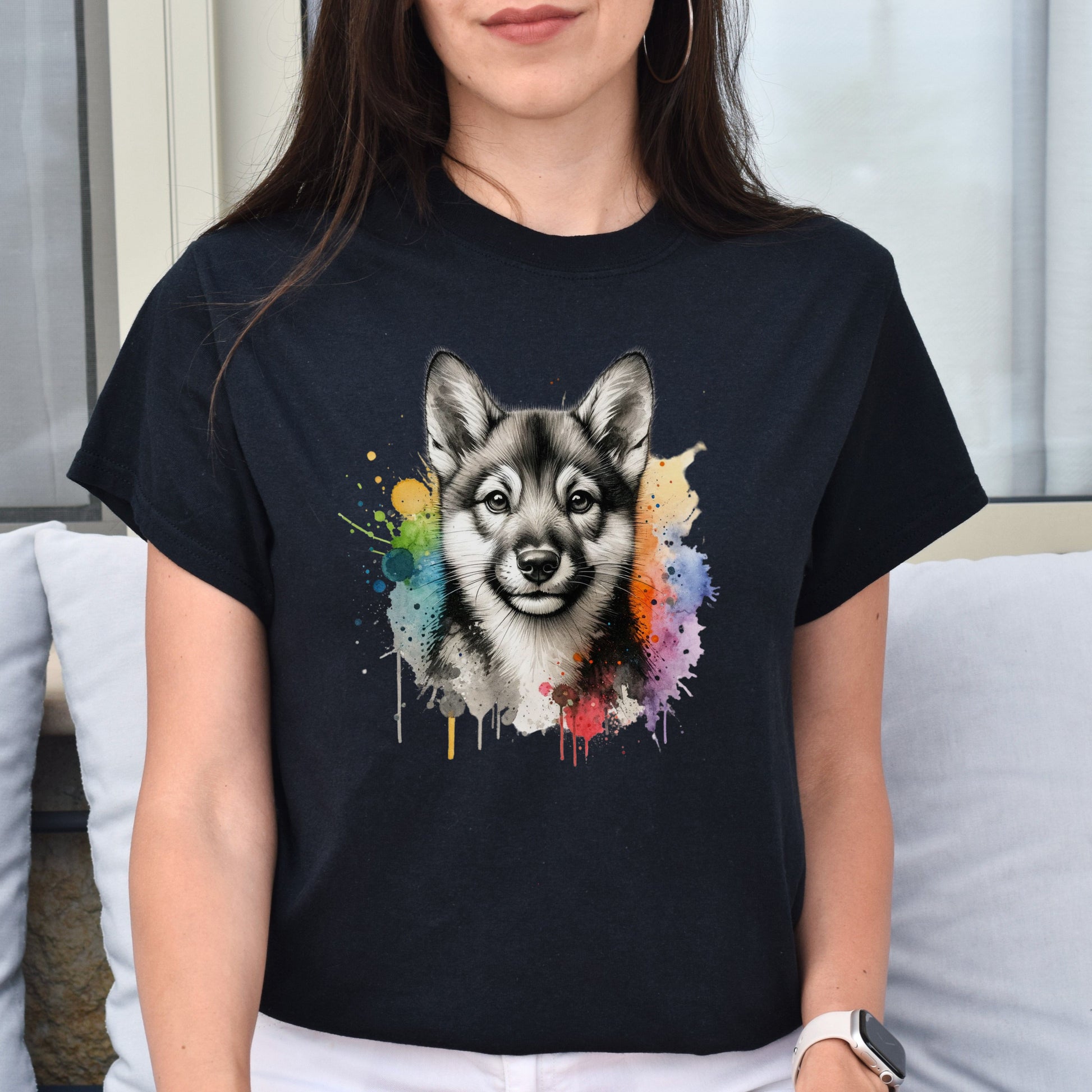 Swedish Vallhund dog mama Color Splash Unisex T-shirt Black Navy Dark Heather-Family-Gift-Planet