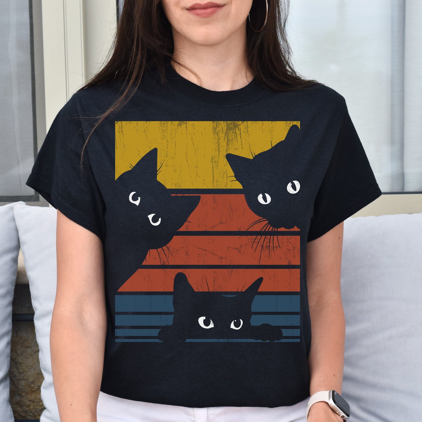 Three cats retro Unisex shirt cat owner tee Black Dark Heather-Family-Gift-Planet