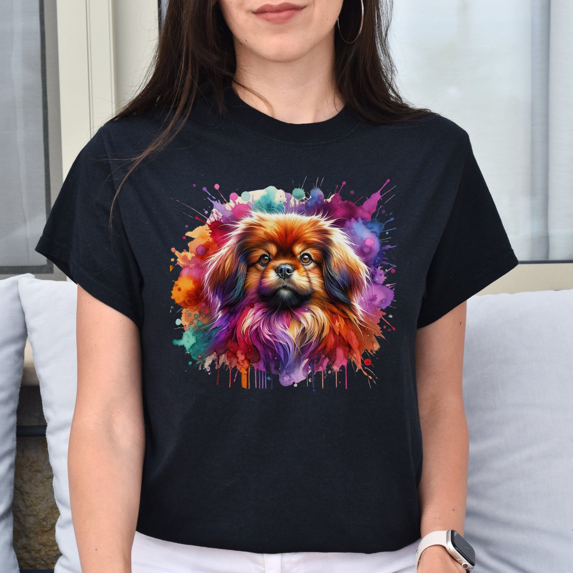 Tibetan Spaniel dog mom Color Splash Unisex T-shirt Black Navy Dark Heather-Family-Gift-Planet