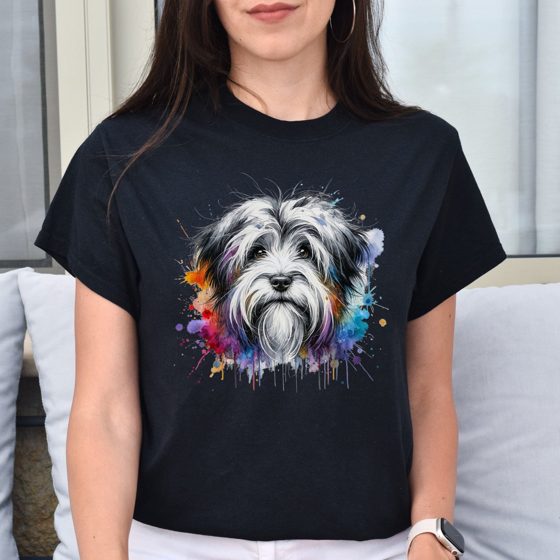 Tibetan Terrier dog mama Color Splash Unisex T-shirt Black Navy Dark Heather-Family-Gift-Planet