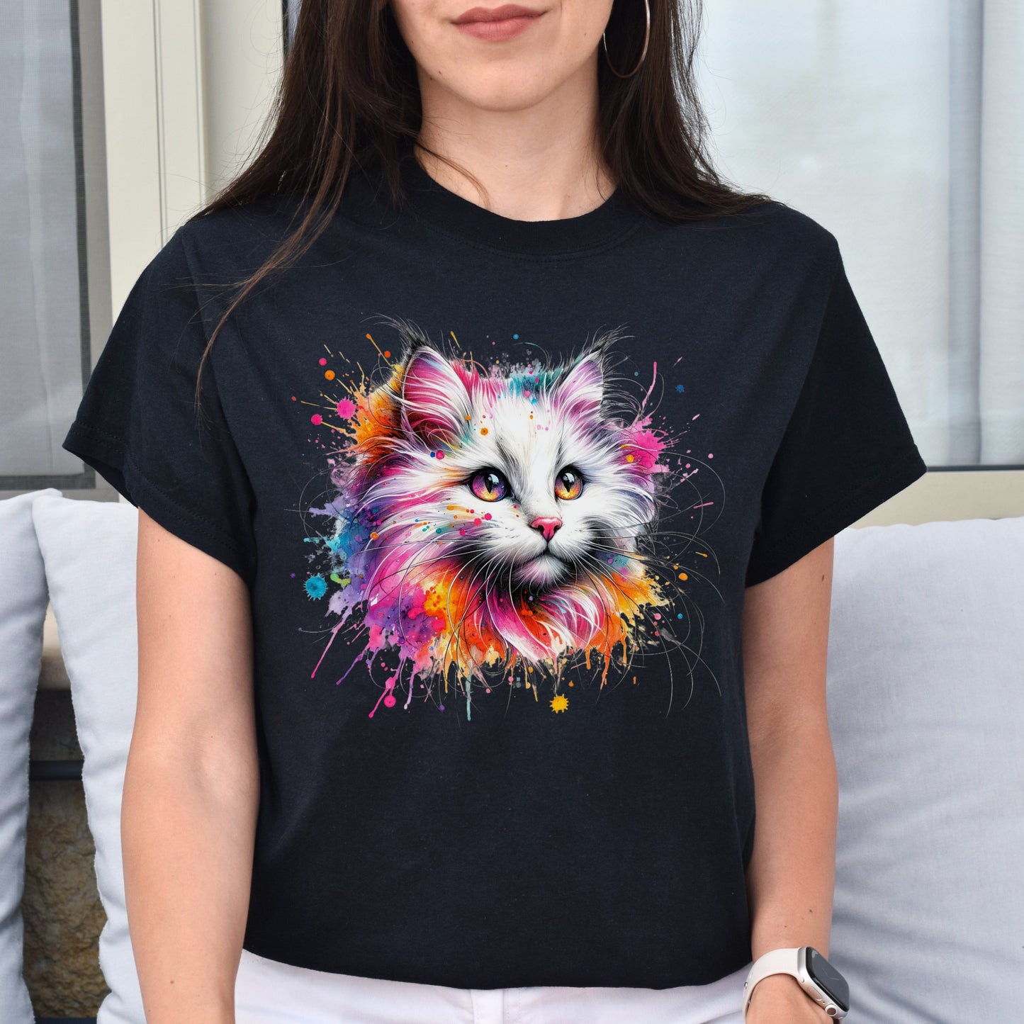 Turkish Angora Cat Color Splash Unisex T-Shirt Black Navy Dark Heather-Family-Gift-Planet